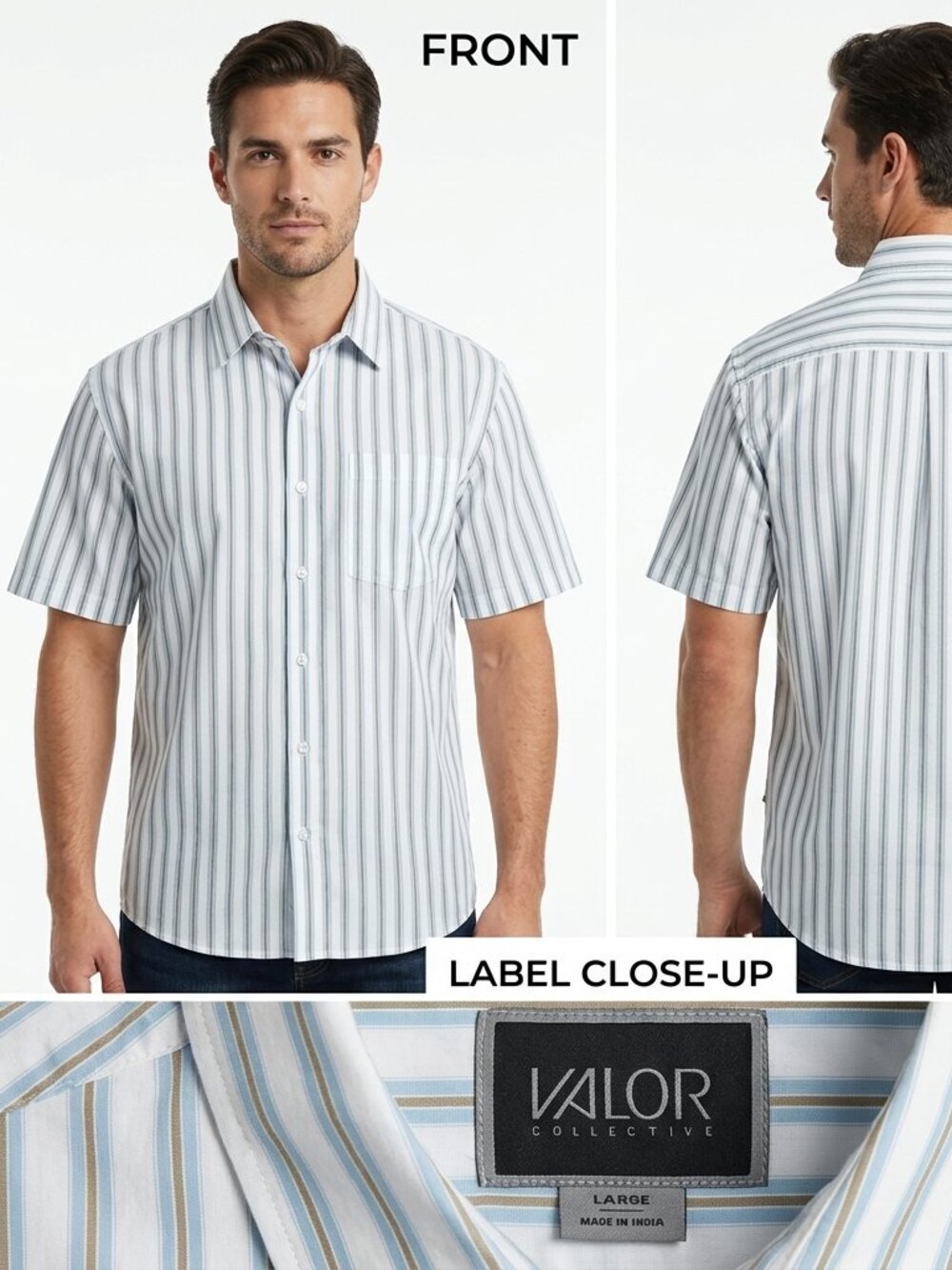 VALOR COLLECTIONS BRAND Men's Blue/Gold Striped Shirt - L